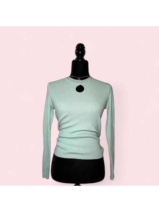 Tops - Code Mint Blue Rhinestone Neckline Top Y2K Glam Size 12